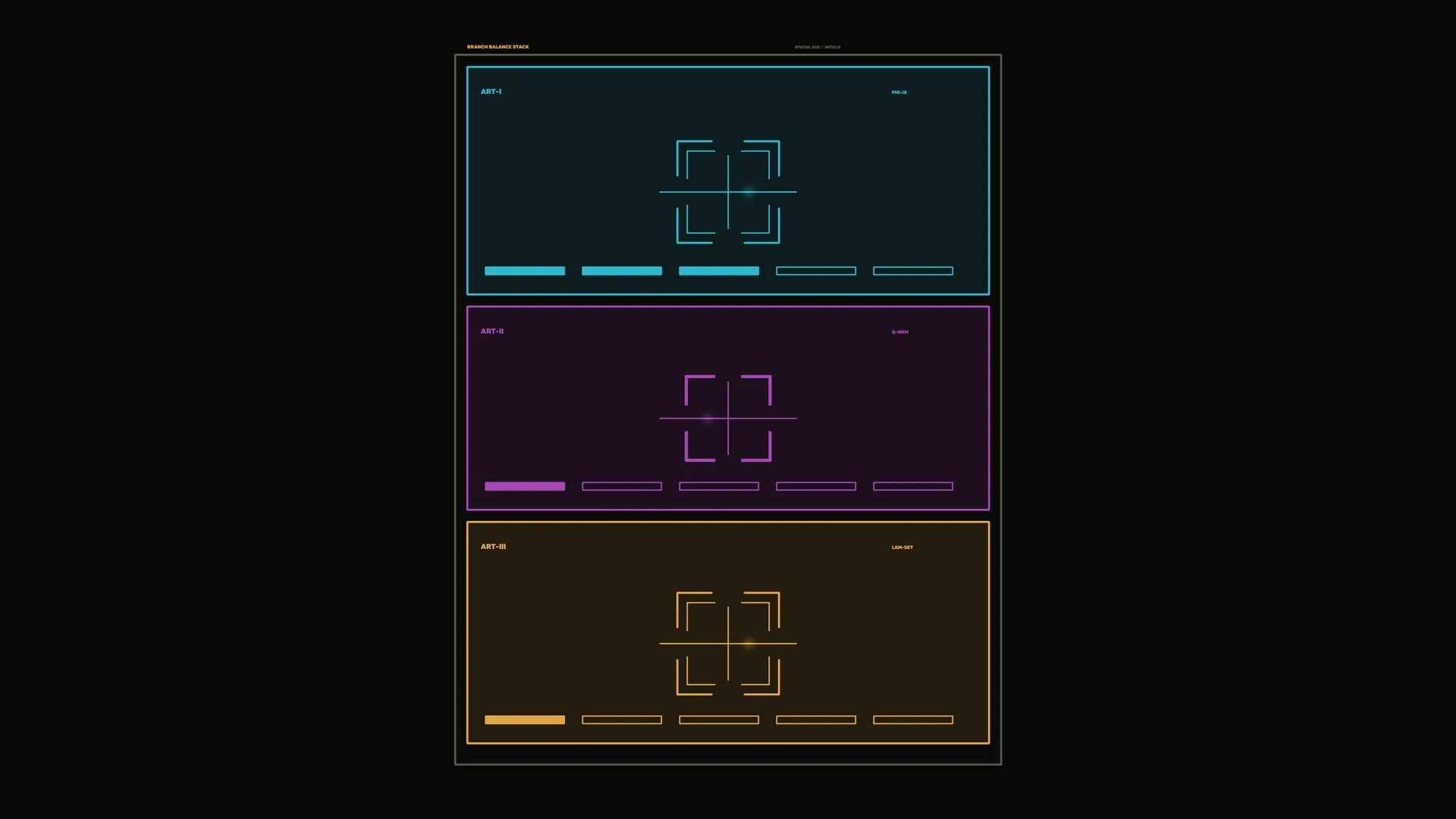 Neon Modular Interface in Three Color Panels — free 3840x2160 4K wallpaper image