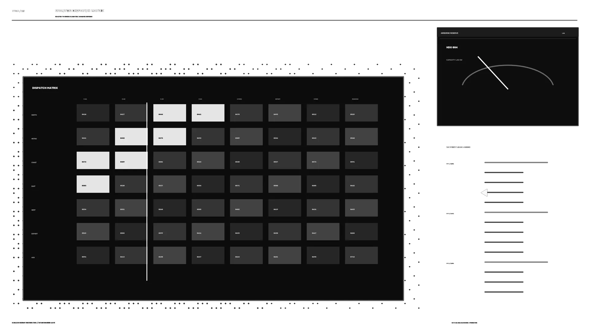 Monochrome reactor dispatch matrix interface — free 3840x2160 4K wallpaper image