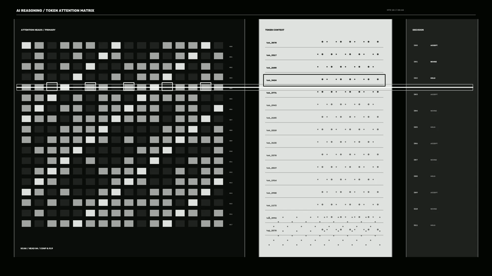 Monochrome token attention matrix interface — free 3840x2160 4K wallpaper image