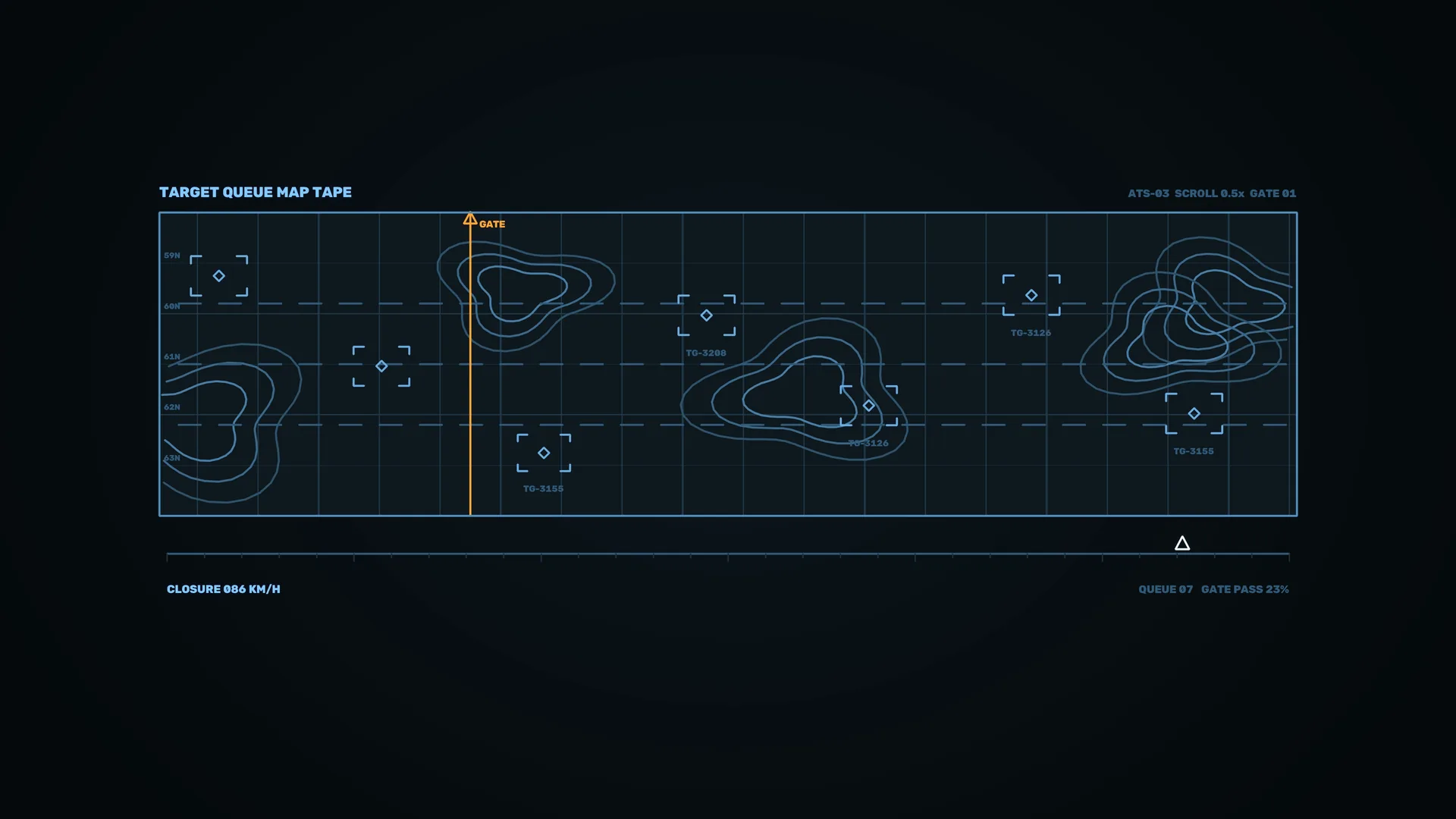 Blue contour queue map with amber gate line — free 3840x2160 4K wallpaper image