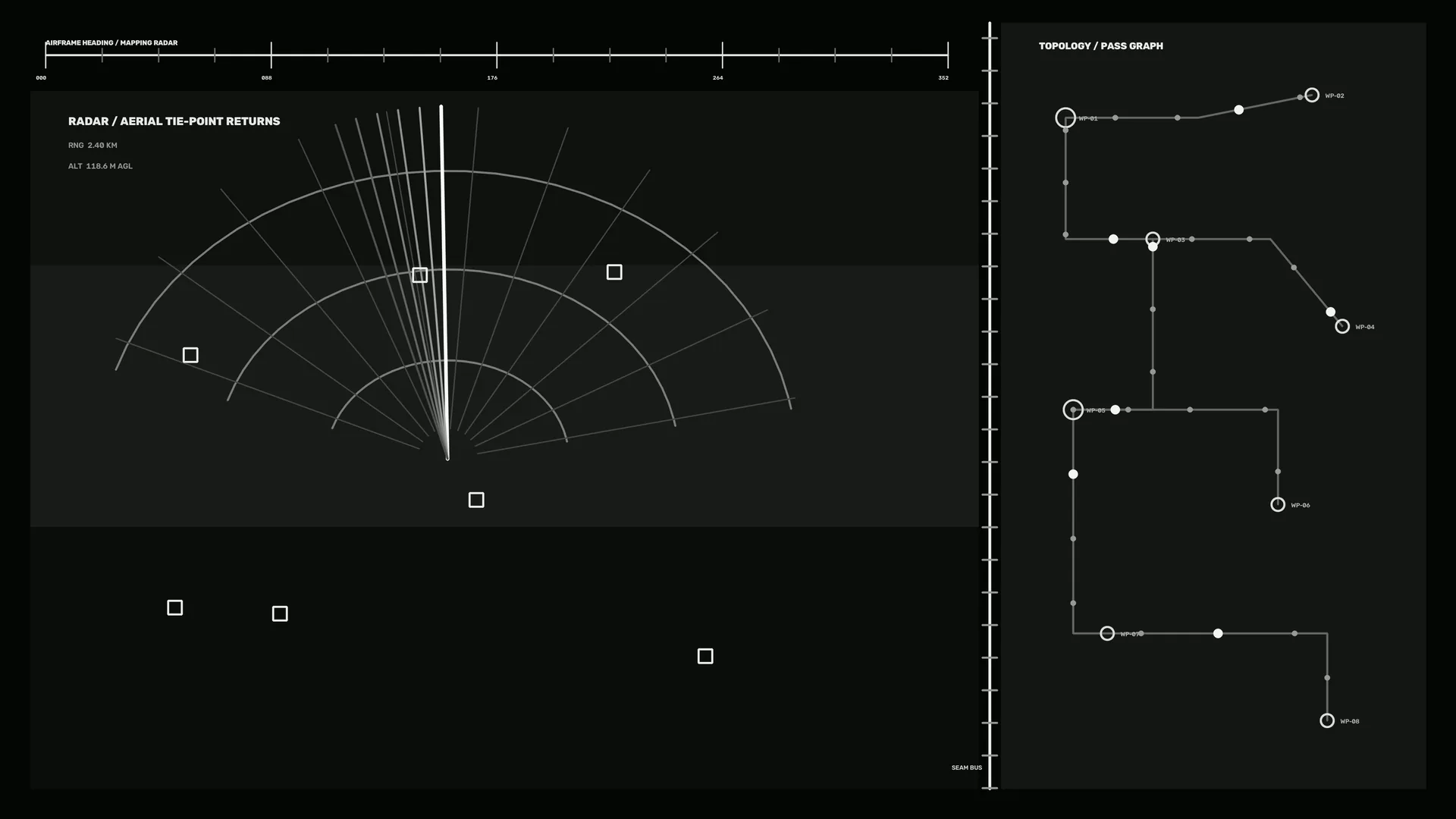 Monochrome radar and topology systems diagram — free 3840x2160 4K wallpaper image