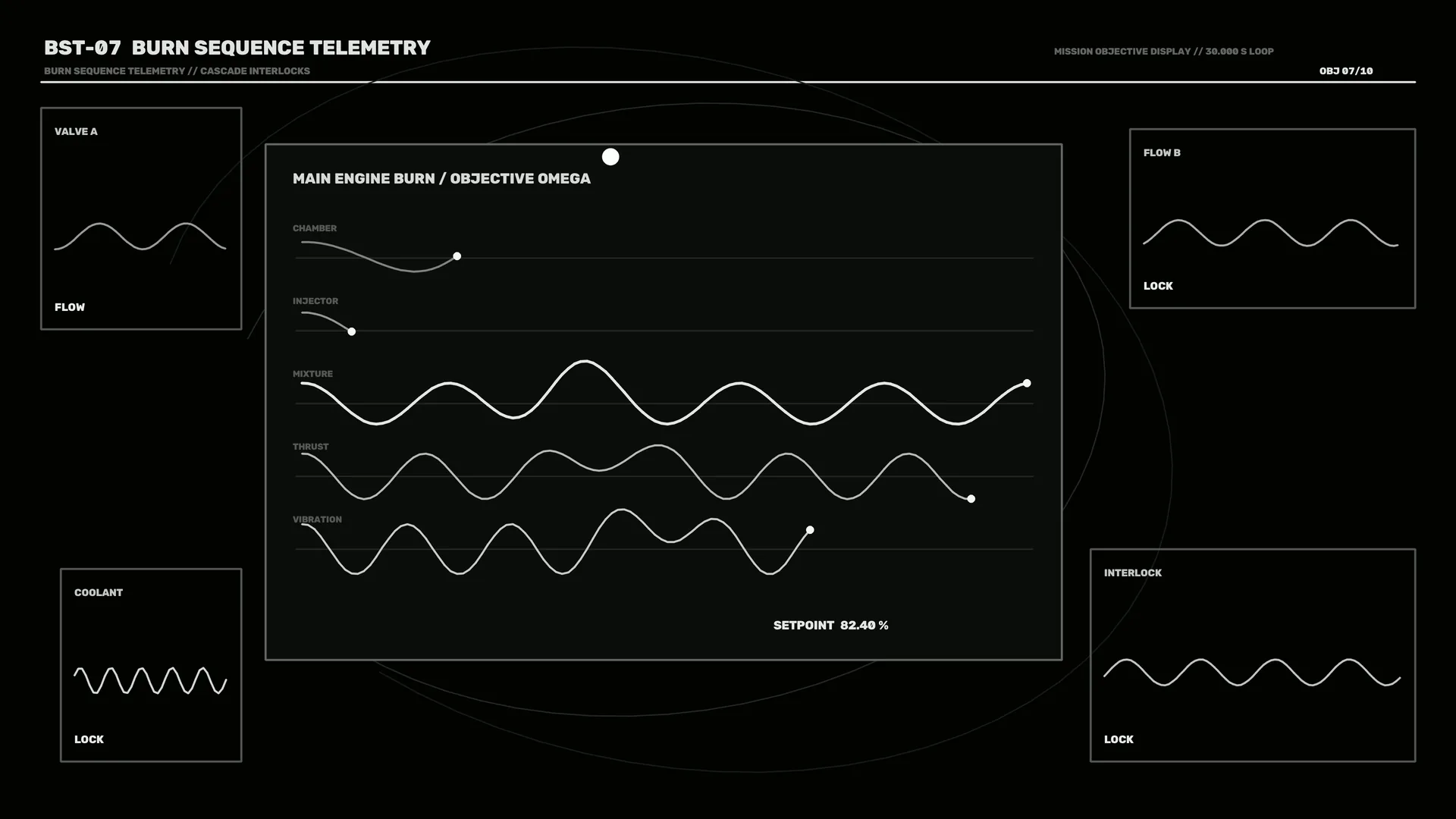Monochrome engine burn telemetry interface — free 3840x2160 4K wallpaper image