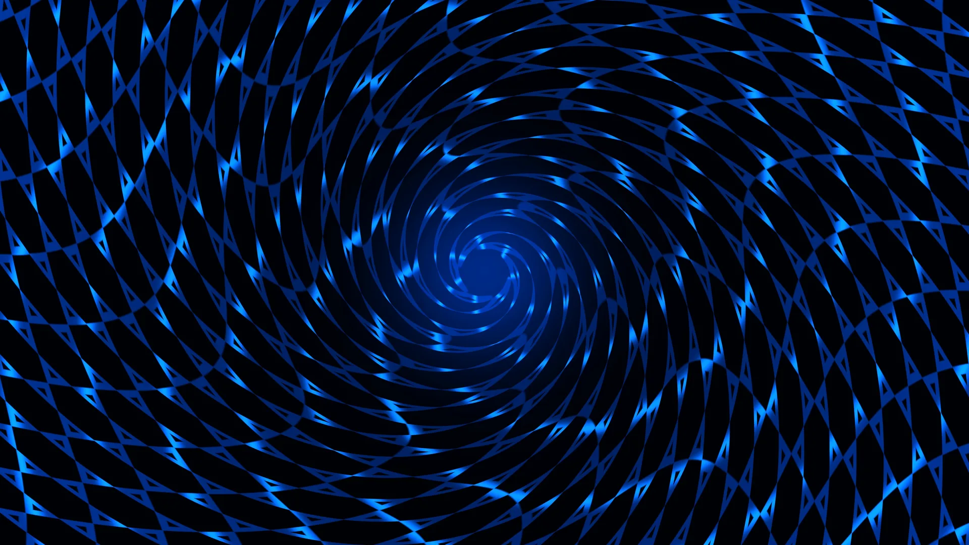 Electric blue spiral lattice on black — free 3840x2160 4K wallpaper image