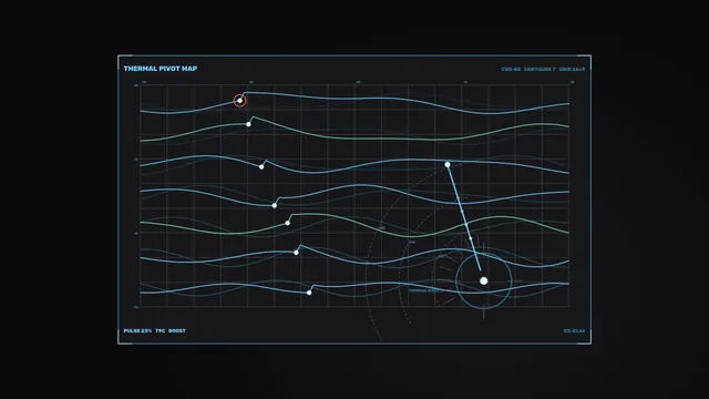 Thermal contour grid with orbital pivot marker — free 3840x2160 4K wallpaper image