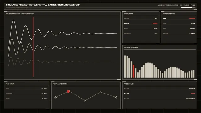 Projectile telemetry dashboard with waveform charts — free 3840x2160 4K wallpaper image
