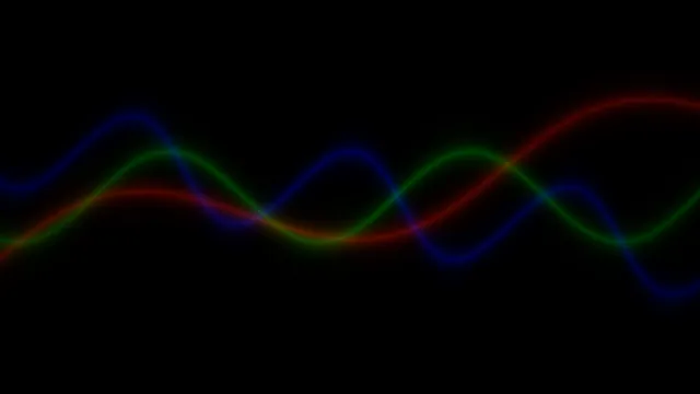 RGB sinusoidal light trails on black — free 3840x2160 4K wallpaper image