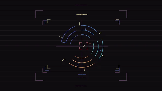 Neon targeting interface with radial signal arcs — free 3840x2160 4K wallpaper image