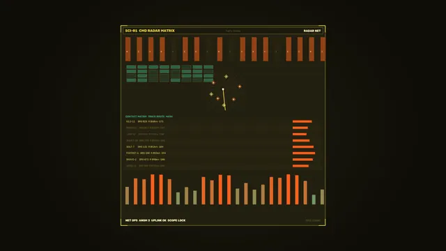 Amber radar matrix with orbital tracking geometry — free 3840x2160 4K wallpaper image