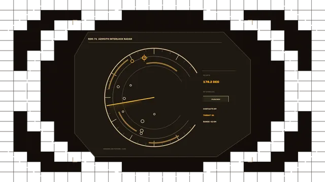 Amber azimuth radar interface on a dark grid — free 3840x2160 4K wallpaper image