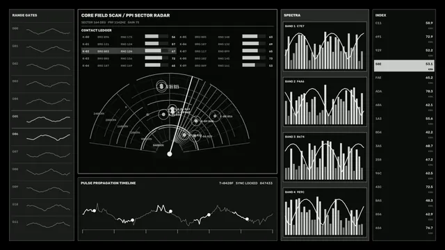 Monochrome radar console with sector geometry — free 3840x2160 4K wallpaper image