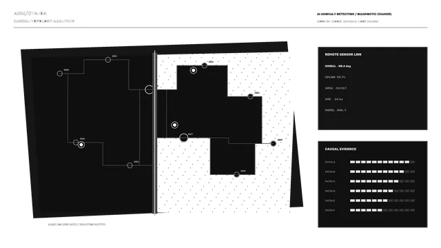 Monochrome causal topology analyzer interface — free 3840x2160 4K wallpaper image