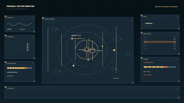 Dark tactical targeting interface with orbital geometry — free 3840x2160 4K wallpaper image