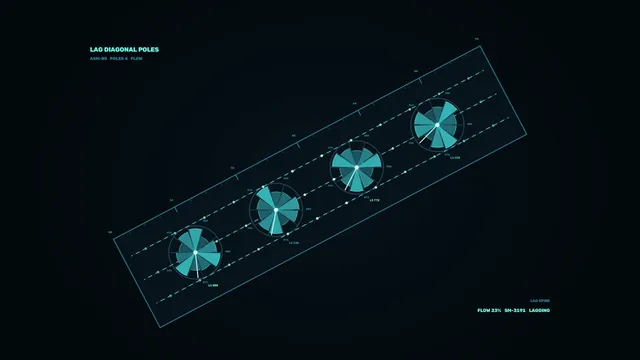 Cyan radial gauges on a diagonal technical grid — free 3840x2160 4K wallpaper image