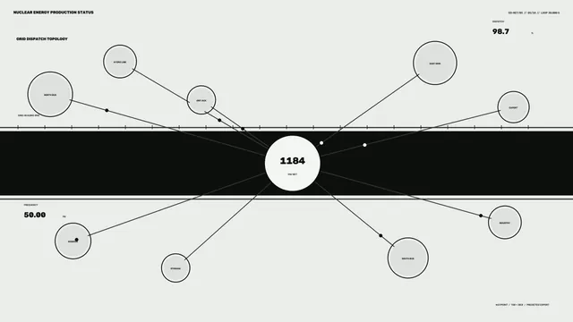 Monochrome nuclear energy grid topology diagram — free 3840x2160 4K wallpaper image