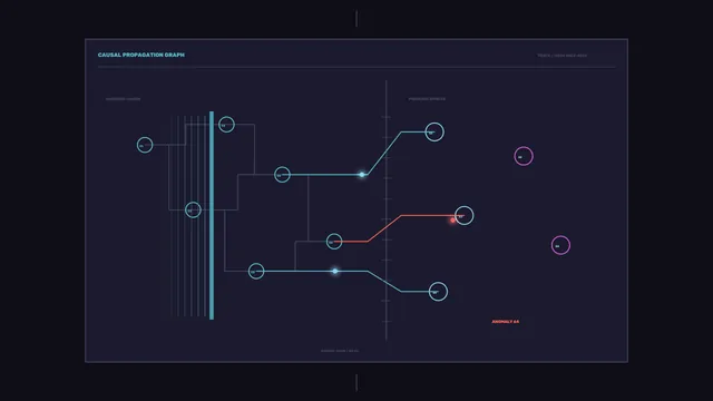 Neon causal propagation graph on dark grid — free 3840x2160 4K wallpaper image