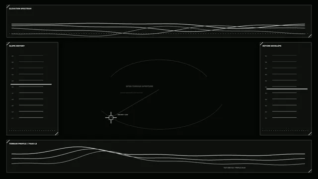 Monochrome terrain analysis interface with orbit lines — free 3840x2160 4K wallpaper image