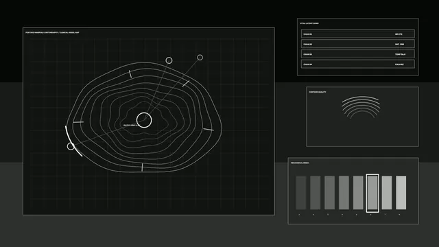 Monochrome contour map with diagnostic panels — free 3840x2160 4K wallpaper image