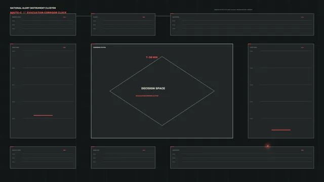 Dark evacuation control dashboard with red accents — free 3840x2160 4K wallpaper image