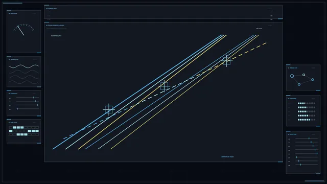 Blue and yellow technical trajectory dashboard — free 3840x2160 4K wallpaper image