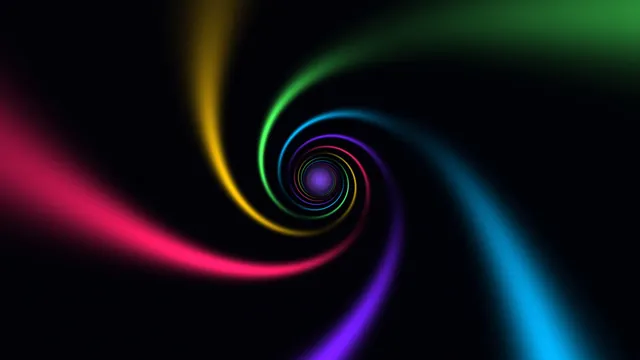 Neon logarithmic spiral on a black field — free 3840x2160 4K wallpaper image