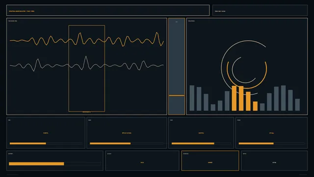 Dark technical dashboard with signal graphs and meters — free 3840x2160 4K wallpaper image