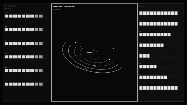 Monochrome Sonar Grid with Celestial Return — free 3840x2160 4K wallpaper image