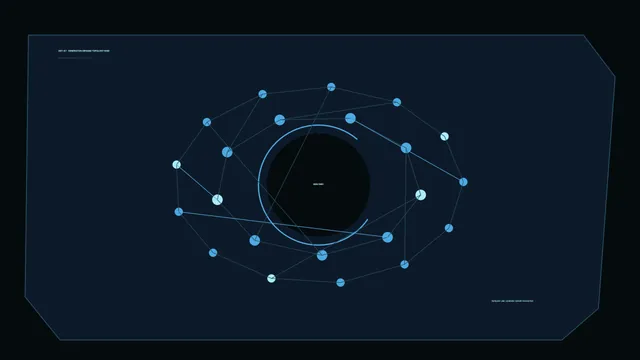 Blue orbital network on a dark technical panel — free 3840x2160 4K wallpaper image