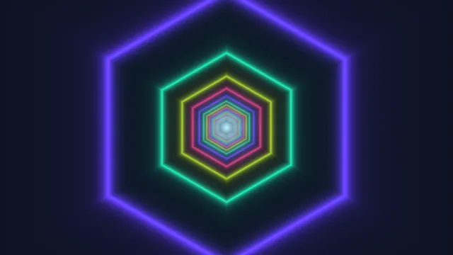 Concentric neon hexagons on a dark field — free 3840x2160 4K wallpaper image