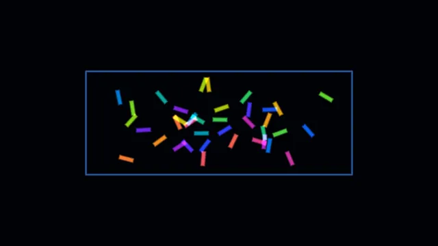 Neon confetti inside a blue geometric rectangle — free 3840x2160 4K wallpaper image
