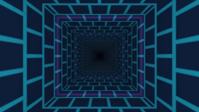 Cyan and violet geometric tunnel in deep perspective — free 3840x2160 4K wallpaper image