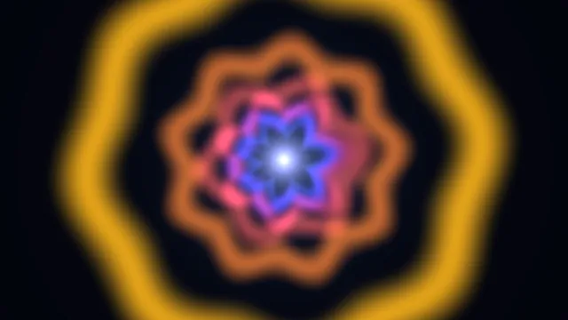 Blurred neon flower with concentric amber geometry — free 3840x2160 4K wallpaper image