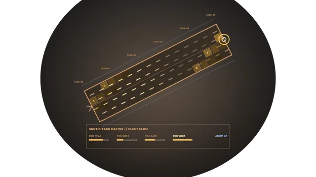 Amber satellite task matrix on a dark technical grid — free 3840x2160 4K wallpaper image