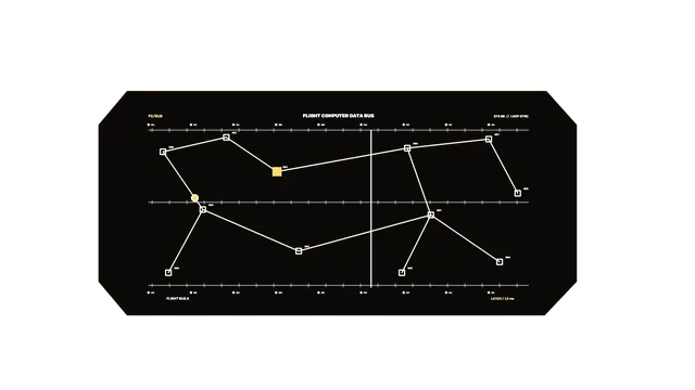 Flight computer data bus schematic in amber lines — free 3840x2160 4K wallpaper image