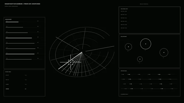 Black acoustic sonar dashboard with radial geometry — free 3840x2160 4K wallpaper image