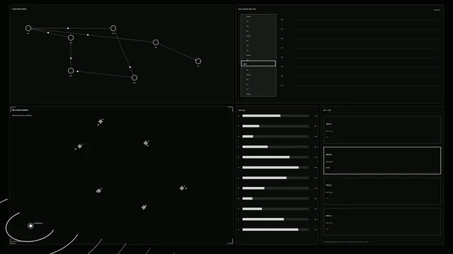 Black orbital systems dashboard with white geometry — free 3840x2160 4K wallpaper image
