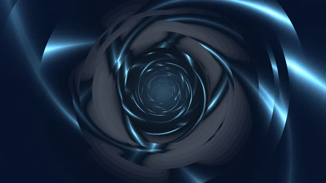 Cyan spiral tunnel in deep navy geometry — free 3840x2160 4K wallpaper image