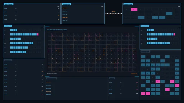 Dark blue cybernetic data grid dashboard — free 3840x2160 4K wallpaper image