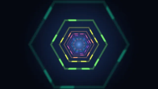 Concentric neon hexagons in a blue tunnel — free 3840x2160 4K wallpaper image