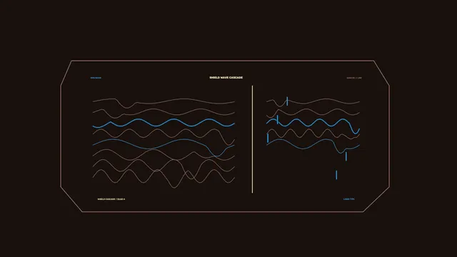 Shield wave cascade with blue signal traces — free 3840x2160 4K wallpaper image