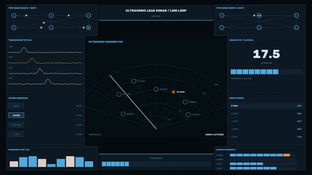 Ultrasonic sonar dashboard with radial ranging grid — free 3840x2160 4K wallpaper image