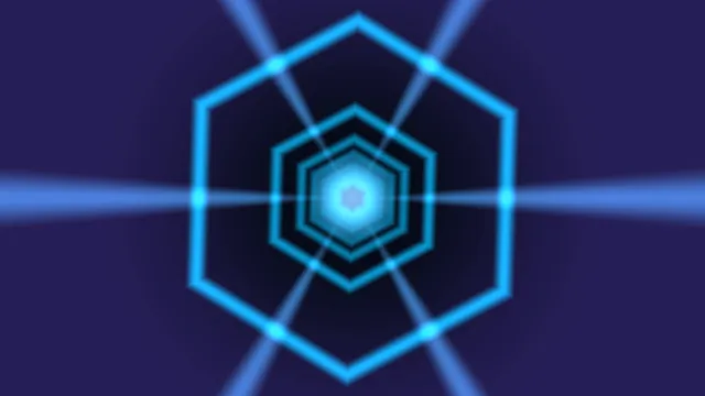 Neon hexagonal rings with radiant blue centre — free 3840x2160 4K wallpaper image