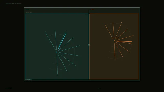 Dual radial telemetry panels in cyan and orange — free 3840x2160 4K wallpaper image
