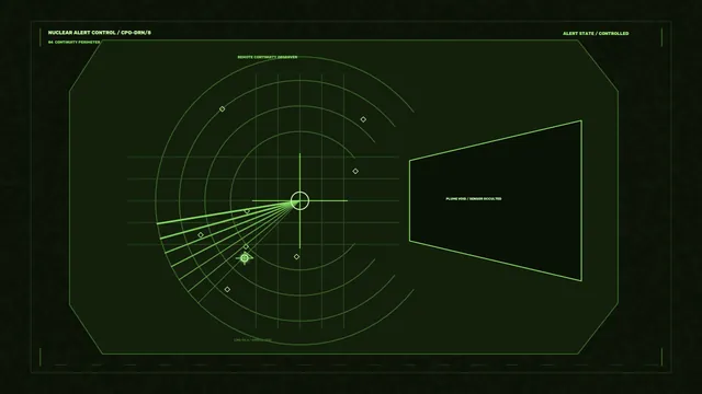 Green radar schematic with sensor occlusion panel — free 3840x2160 4K wallpaper image