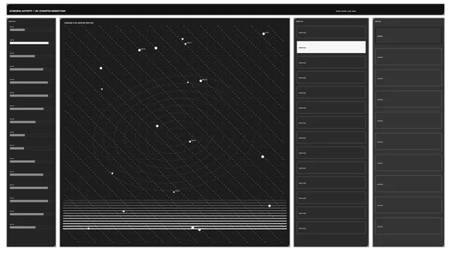 Monochrome neural activity map with orbital geometry — free 3840x2160 4K wallpaper image