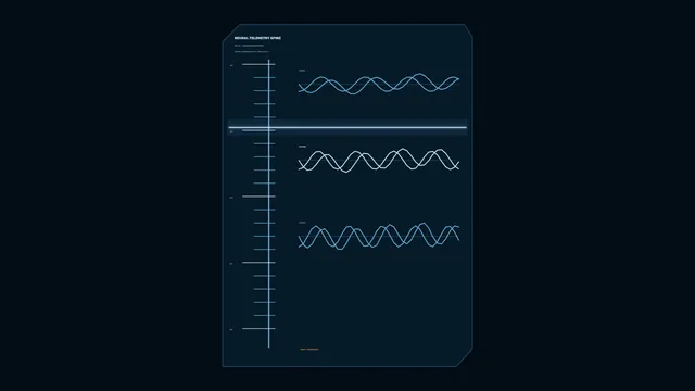 Neural telemetry panel with blue waveform traces — free 3840x2160 4K wallpaper image