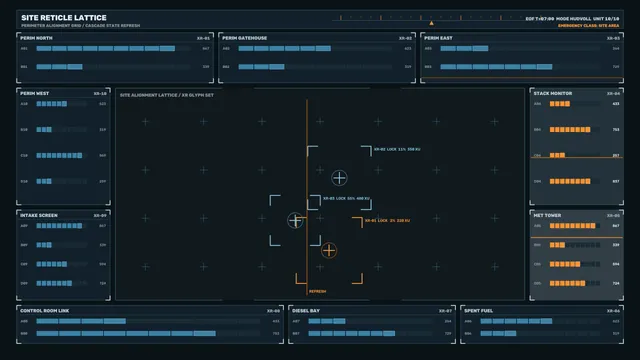 Dark technical lattice dashboard with cyan and orange — free 3840x2160 4K wallpaper image