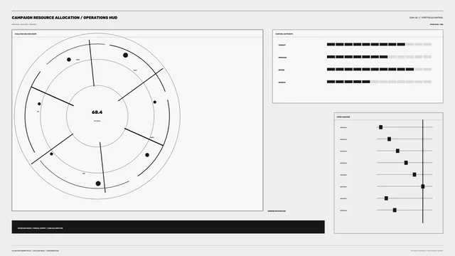 Monochrome campaign resource allocation dashboard — free 3840x2160 4K wallpaper image
