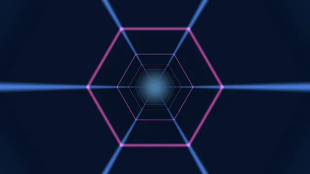Neon hexagonal tunnel in blue and magenta — free 3840x2160 4K wallpaper image