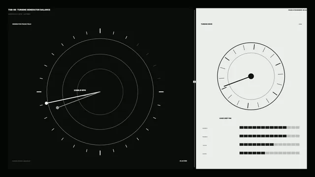 Monochrome turbine generator instrument dashboard — free 3840x2160 4K wallpaper image