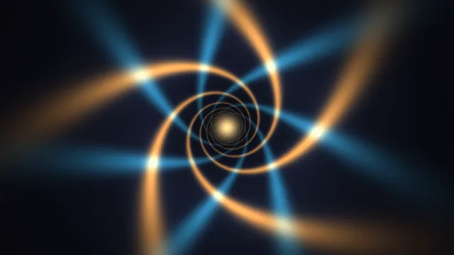 Blue and amber orbital rings on a dark field — free 3840x2160 4K wallpaper image
